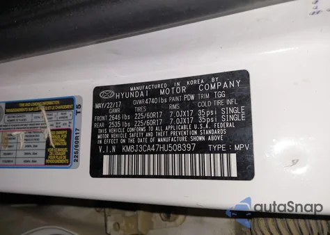 2017 Hyundai Tucson Se z USA, uszkodzony, nr VIN KM8J3CA47HU508397